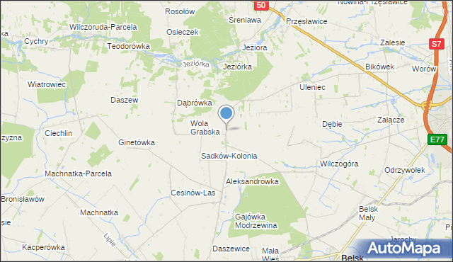 mapa Sadków Szlachecki, Sadków Szlachecki gmina Belsk Duży na mapie Targeo